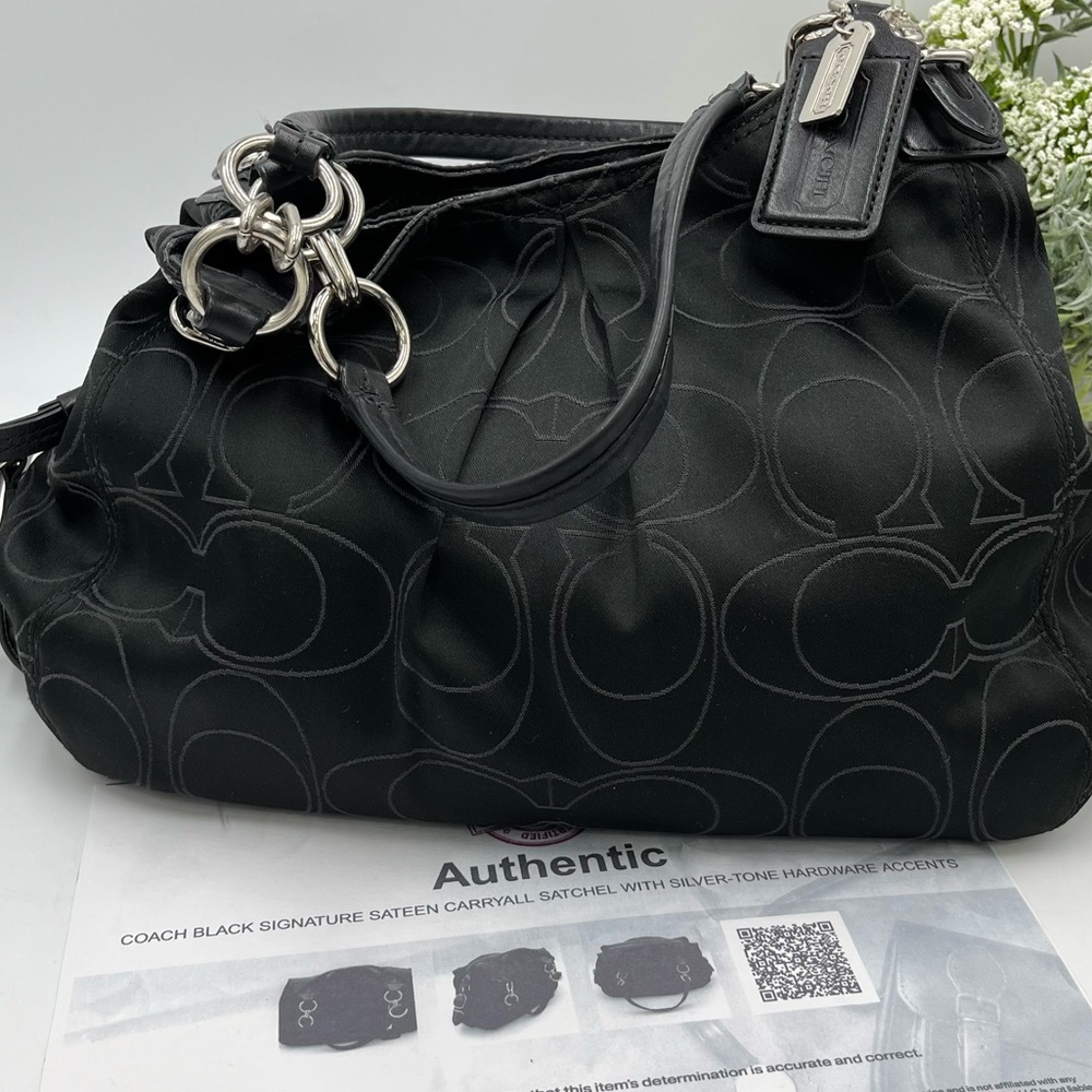 Coach Large Black Signature Maggie Mia Shoulder Bag Handbag Hobo Bag #16153 - Picture 1 of 16